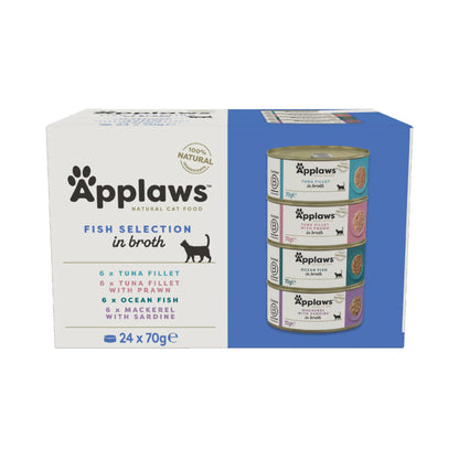 Applaws Natural Wet Cat Food, Multipack Chicken and Fish Selection in Broth 70 g Tin (Pack of 12)
