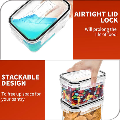 Skroam 24 Pack Airtight Food Storage Containers with Lids for Kitchen Pantry Organization and storage, BPA Free, Plastic Canister Set for Cereal, Pasta, Flour & Sugar - Spoon Set, Labels & Marker