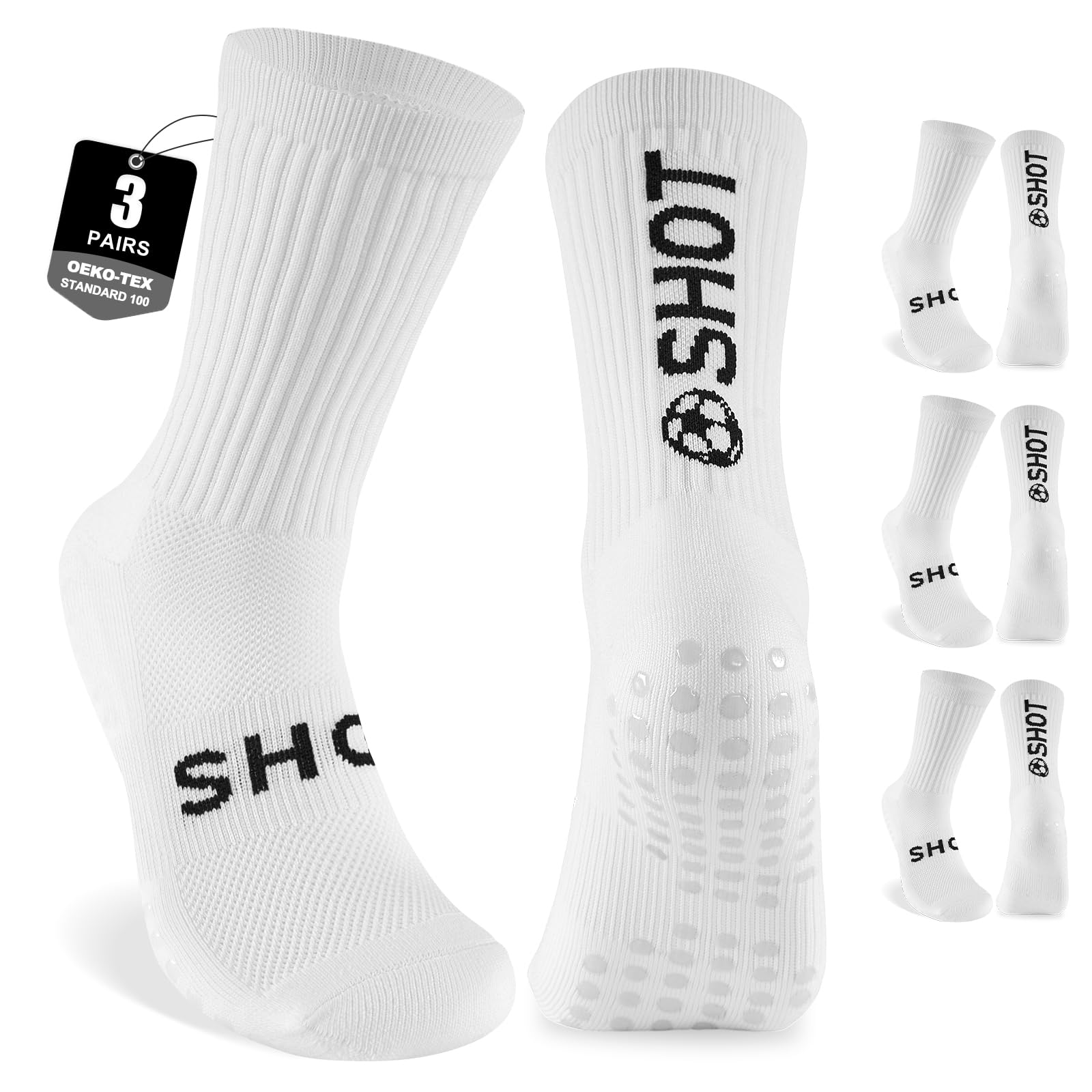 inaWarm Football Grip Socks for Men Women & Kids 3 Pairs, Breathable Cushioned Rugby Basketball School Football Socks with Non Slip Grip Tech, Arch Compression for Multi-Sport Training Boys Adults