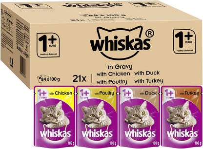 whiskas 1 plus Adult Mixed Selection in Jelly 84 Pouches, Adult Wet Cat Food, Megapack (84 x 85 g)