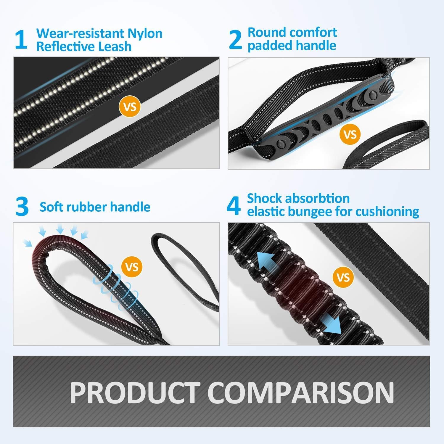 IOKHEIRA Bungee Dog Leash, Anti Pull Dog Leads with Car Seat Belt Buckle, Reflective Thread Dog Leads with Traffic Control Handle, Adjustable Dog Leash for Small Medium Large Dogs
