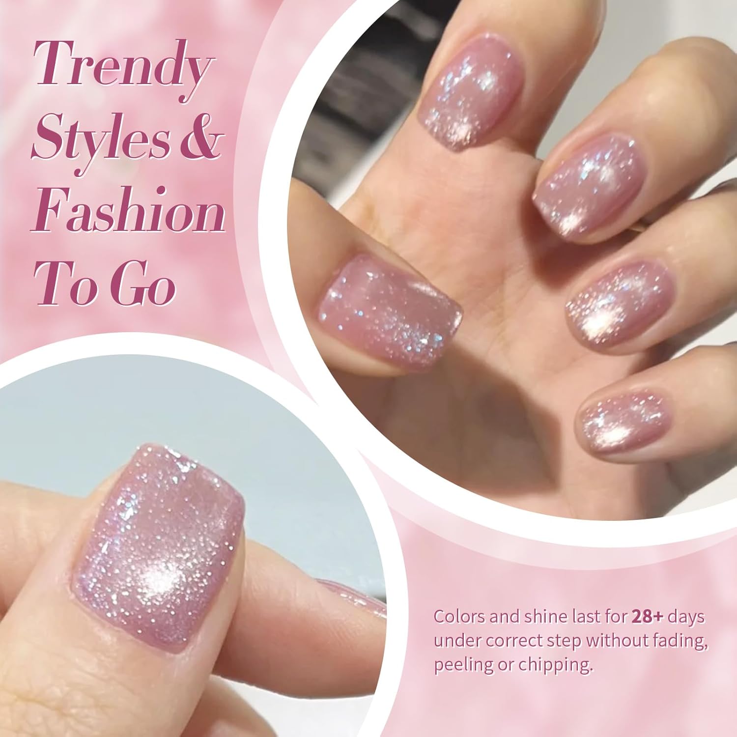 BORN PRETTY 6 Colors Jelly Nude Pink Cat Magnetic Eye Gel Polish Set with Magnet, Soak-Off U V/LED Iridescent Cat Gel for Nail Art Salon DIY Home