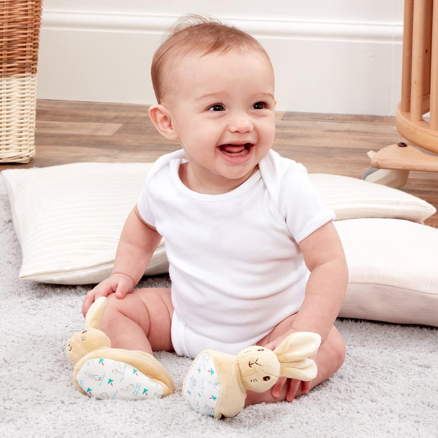 Official Peter Rabbit Baby Booties - Newborn Crib Shoes for Boys and Girls - Unisex Baby Slippers by Rainbow Designs