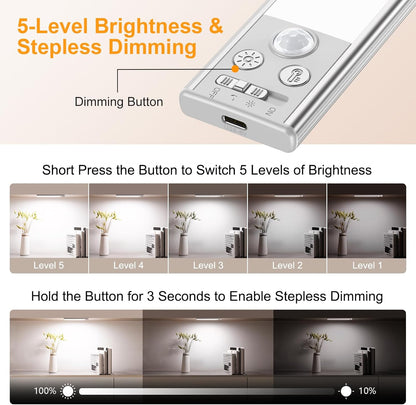 Gritin Under Cabinet Kitchen Lights-84 LED Super Bright,3-Color&5-Brightness,4 Modes,Motion Sensor,Rechargeable 1800mAh Long Lasting-Easy Installation Strong Magnetic Under Closet Light-2 Pack