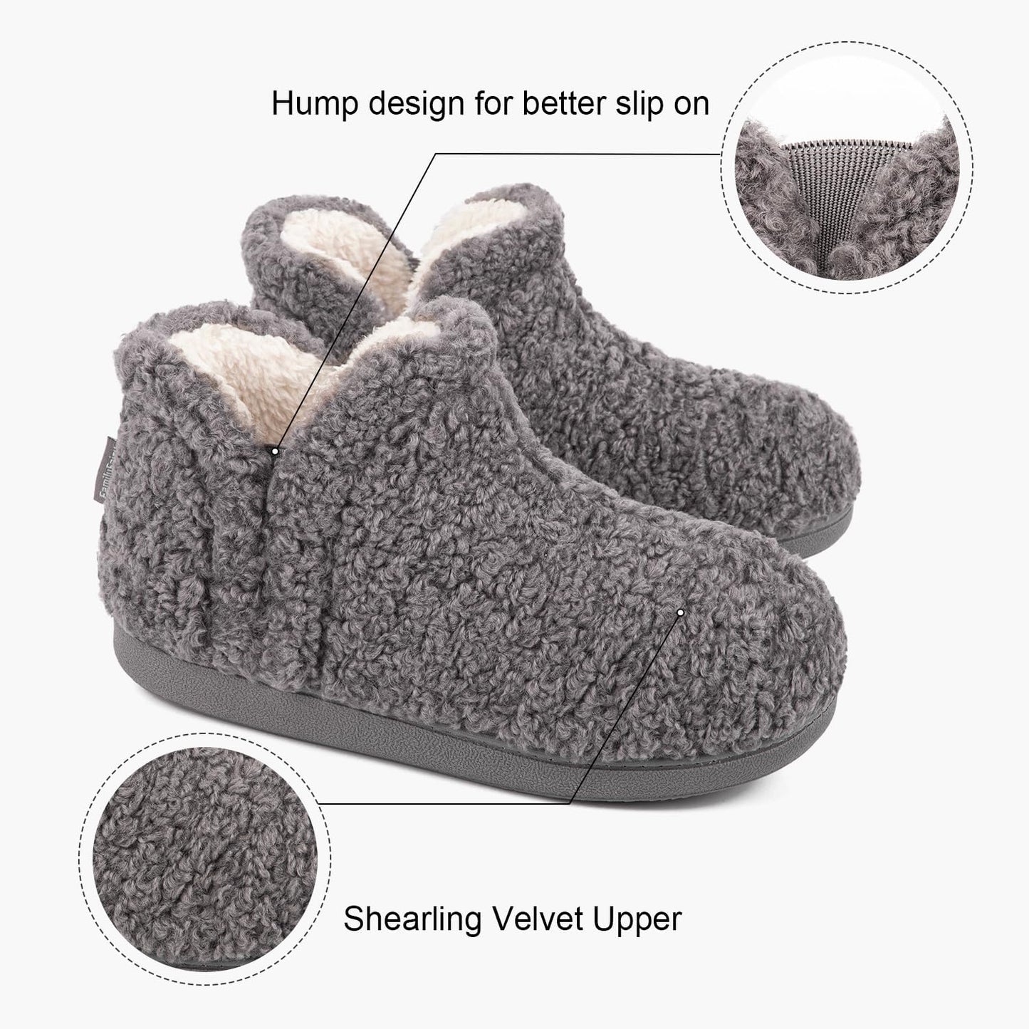 FamilyFairy Women's Memory Foam Boots Slippers Warm Shearling Bootie Soft Plush Fleece Comfy House Shoes Outdoor Indoor Rubber Sole