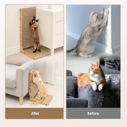 EHEYCIGA 68cm L-Shape Vertical Cardboard Scratching Board for Indoor Cats, Large Scratch Pad With Ball Toy