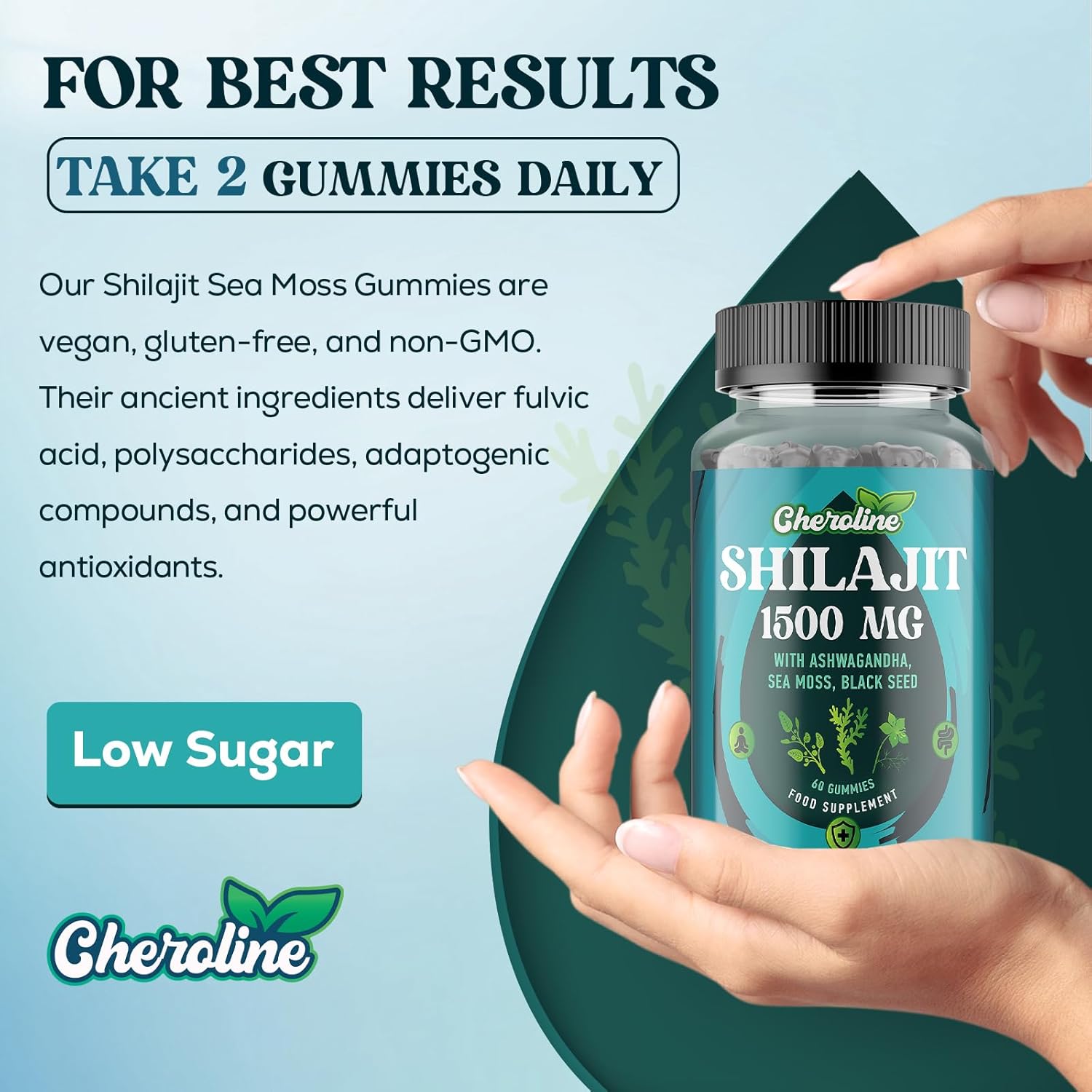Shilajit Sea Moss and Ashwagandha Gummies 1500mg Per Serving, Enriched with 60% Fulvic Acid & 85+ Trace Minerals, High Strength Complex for Energy, More Convenient Than Resin (60 Count (Pack of 1))
