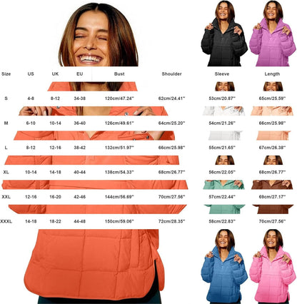 Womens Puffer Pullover Jacket Lightweight Quilted Dolman Hoodies Jackets Quarter Button Full Zip Casual Padded Coats Autumn and Winter Warm Baggy Comfort Outerwear for Hiking Traveling