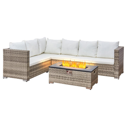 Aweather 6 Seater Rattan Corner Sofa Set Rattan Garden Furniture Set All-Weather PE Rattan Wicker Patio Conversation Set with Modern Glass Coffee Table and Washable Cushions (Gray)