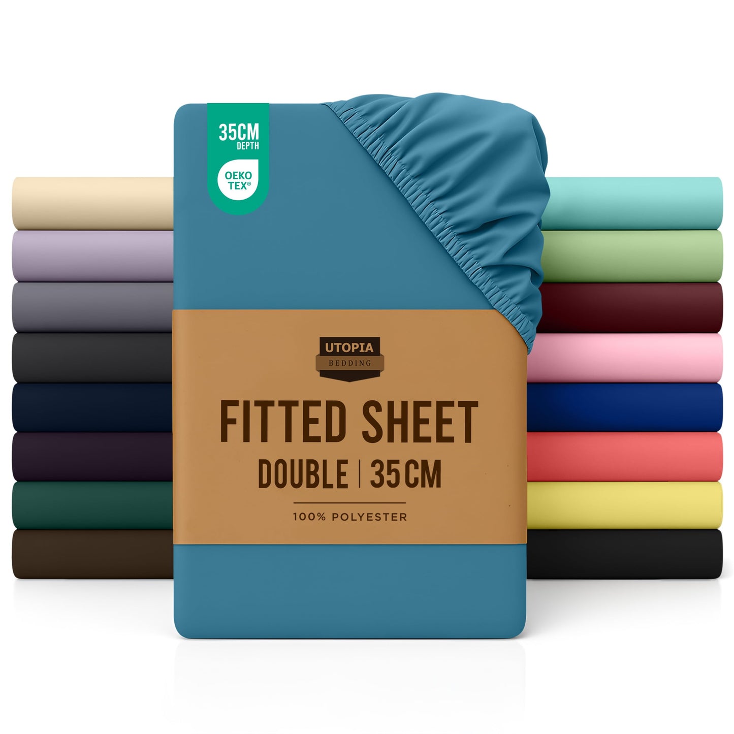 Utopia Bedding Fitted Sheet Double, White - Deep Pocket 14 inch (35 cm) - Easy Care - OEKO-TEX Certified - Soft Brushed Microfibre Fabric - Shrinkage and Fade Resistant - Bottom Sheet