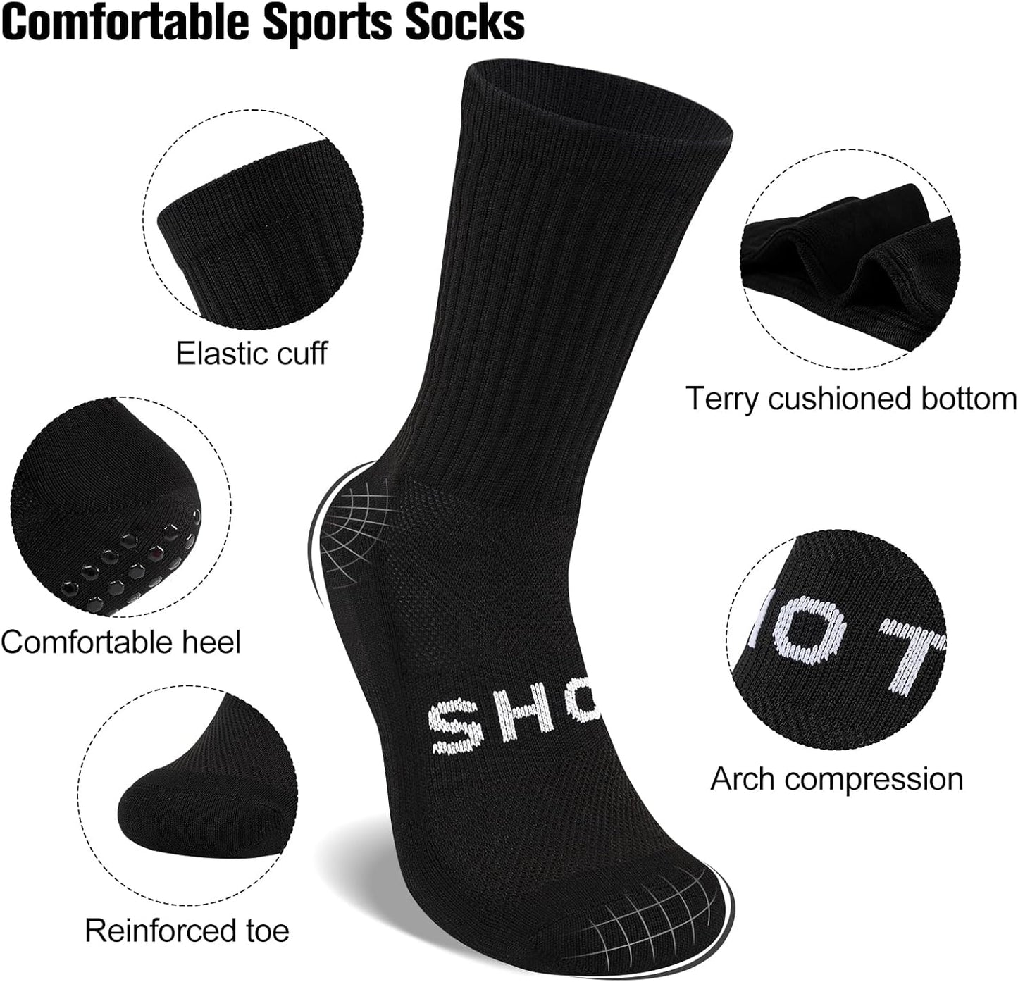 inaWarm Football Grip Socks for Men Women & Kids 3 Pairs, Breathable Cushioned Rugby Basketball School Football Socks with Non Slip Grip Tech, Arch Compression for Multi-Sport Training Boys Adults