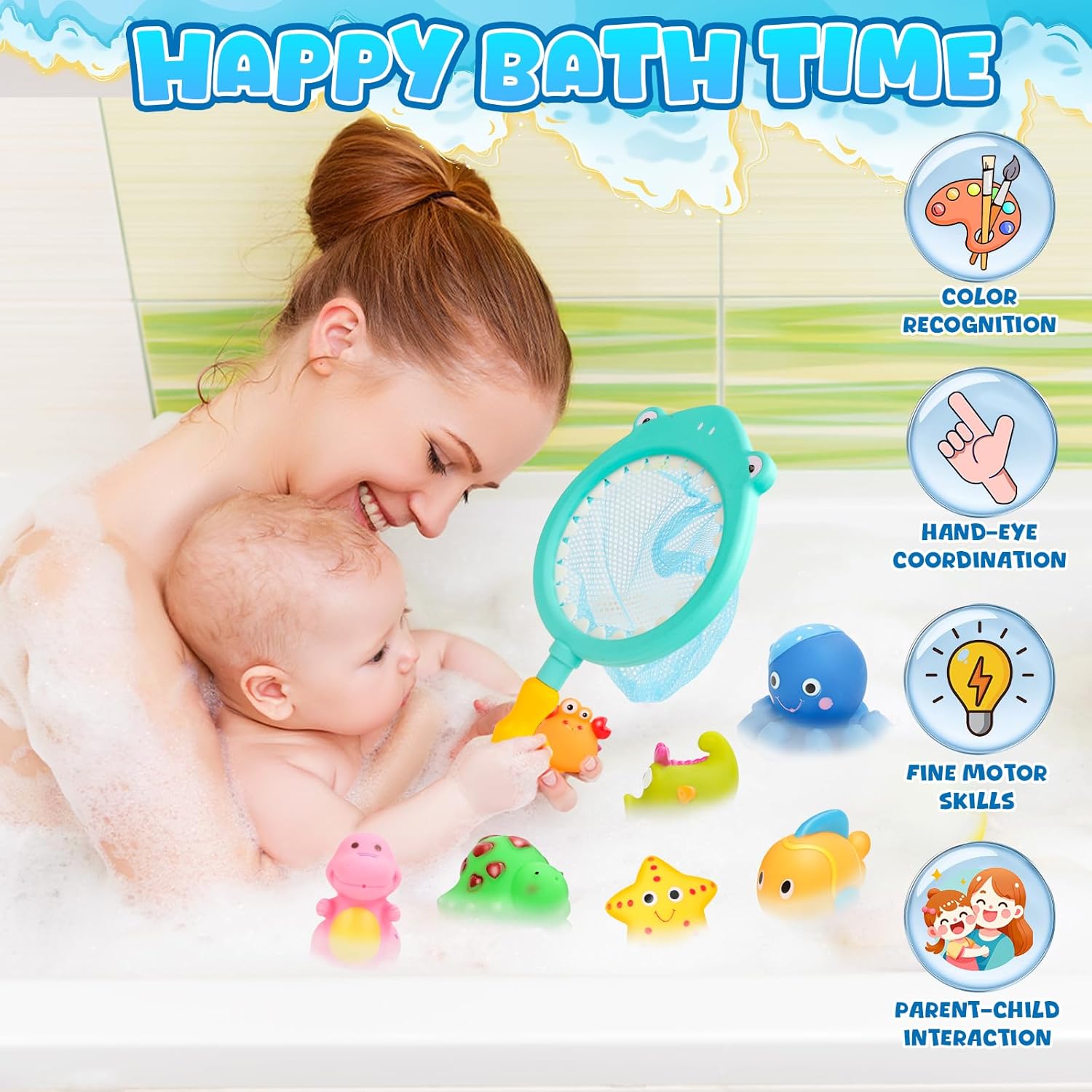 Jovicos No Hole No Mould Baby Bath Toys - 9PCS Dinosaurs Sea Animals Bath Toys For 1 2 3 4 Year Old Boys Girls Toddler Kids Swimming Pool Toys