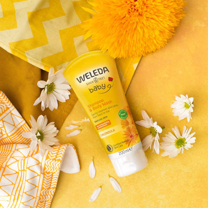 Weleda Baby Shampoo & Body Wash w. Calendula, Sensitive Kids Shampoo & Baby Bath Wash, Baby Face Wash & baby Shower Cream in One, by Weleda Baby Skincare - 200ml