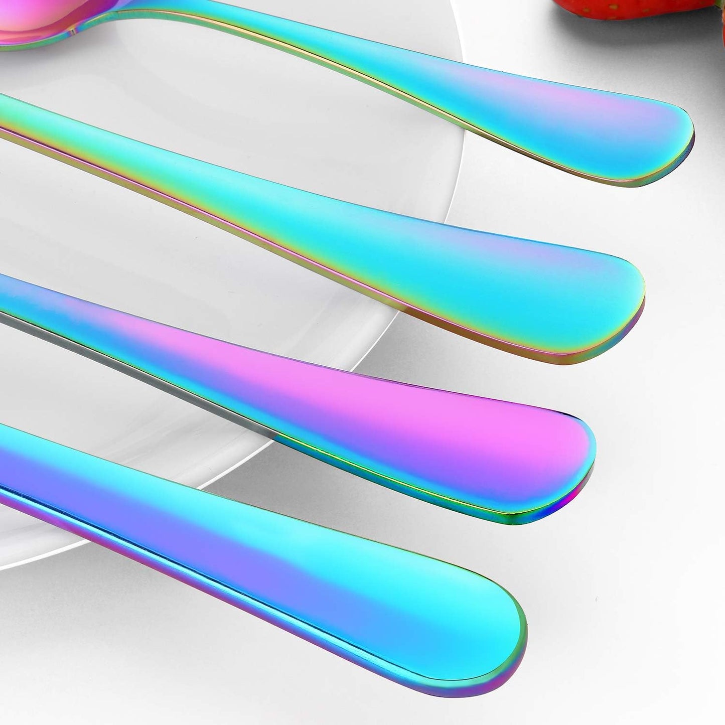 Cutlery Set, BEWOS 16-Piece Stainless Steel Flatware Set, Tableware Silverware Set with Rainbow Spoon Knife and Fork Set, Service for 4, Dishwasher Safe/Easy Clean, Mirror Polished