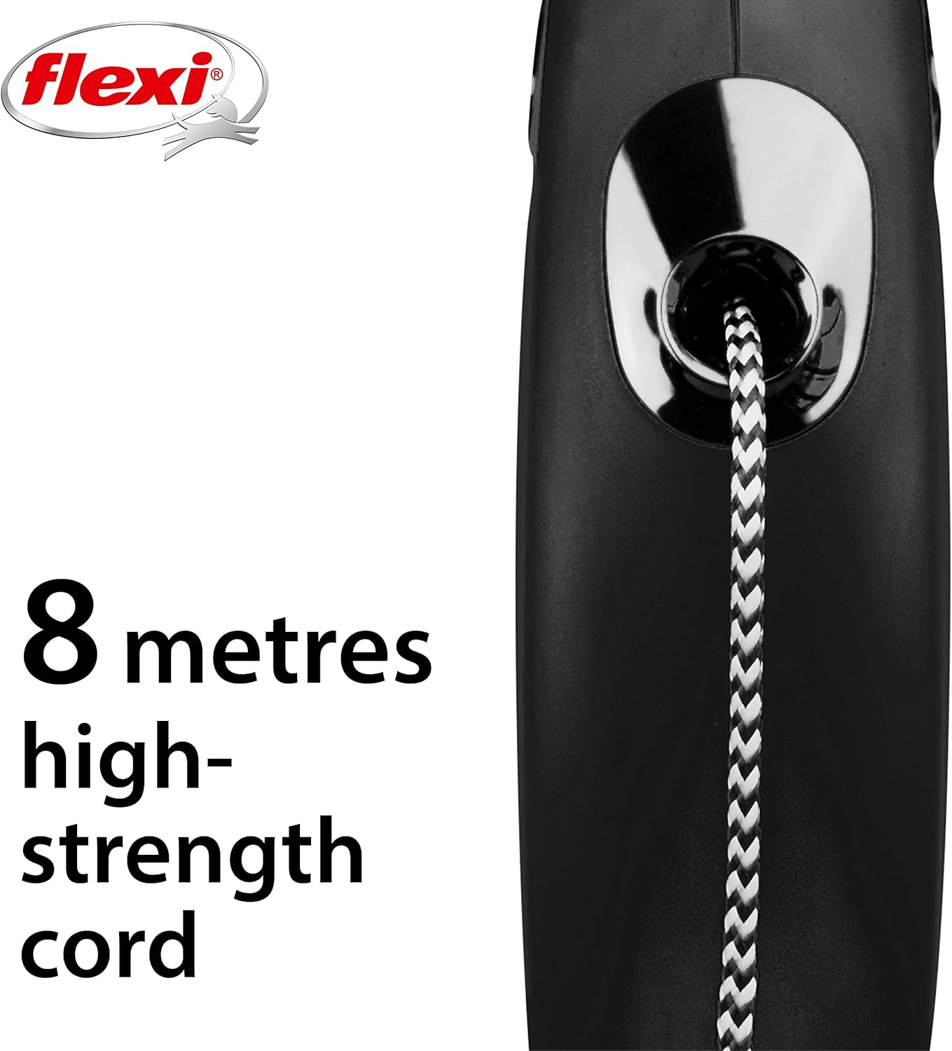 flexi New Classic Cord Black Retractable Dog Lead Small 12kg - 8m (26ft)