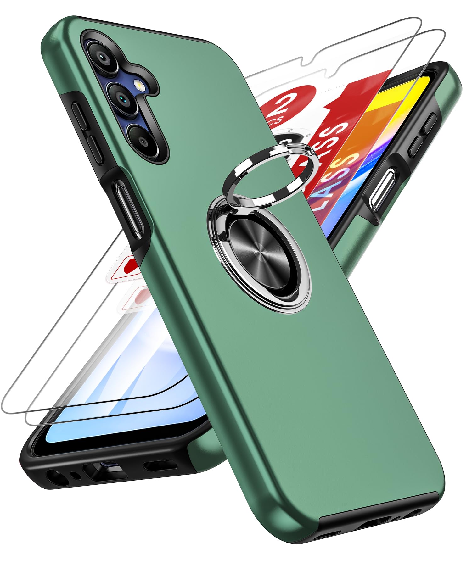 LeYi for Samsung Galaxy A15 4G/5G Case: and 2 Tempered Glass Screen Protector, with 360 Ring Holder Stand Magnetic Shockproof Heavy Duty Protective Phone Cover for A 15,Blue