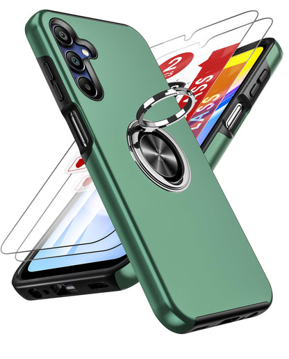 LeYi for Samsung Galaxy A15 4G/5G Case: and 2 Tempered Glass Screen Protector, with 360 Ring Holder Stand Magnetic Shockproof Heavy Duty Protective Phone Cover for A 15,Blue