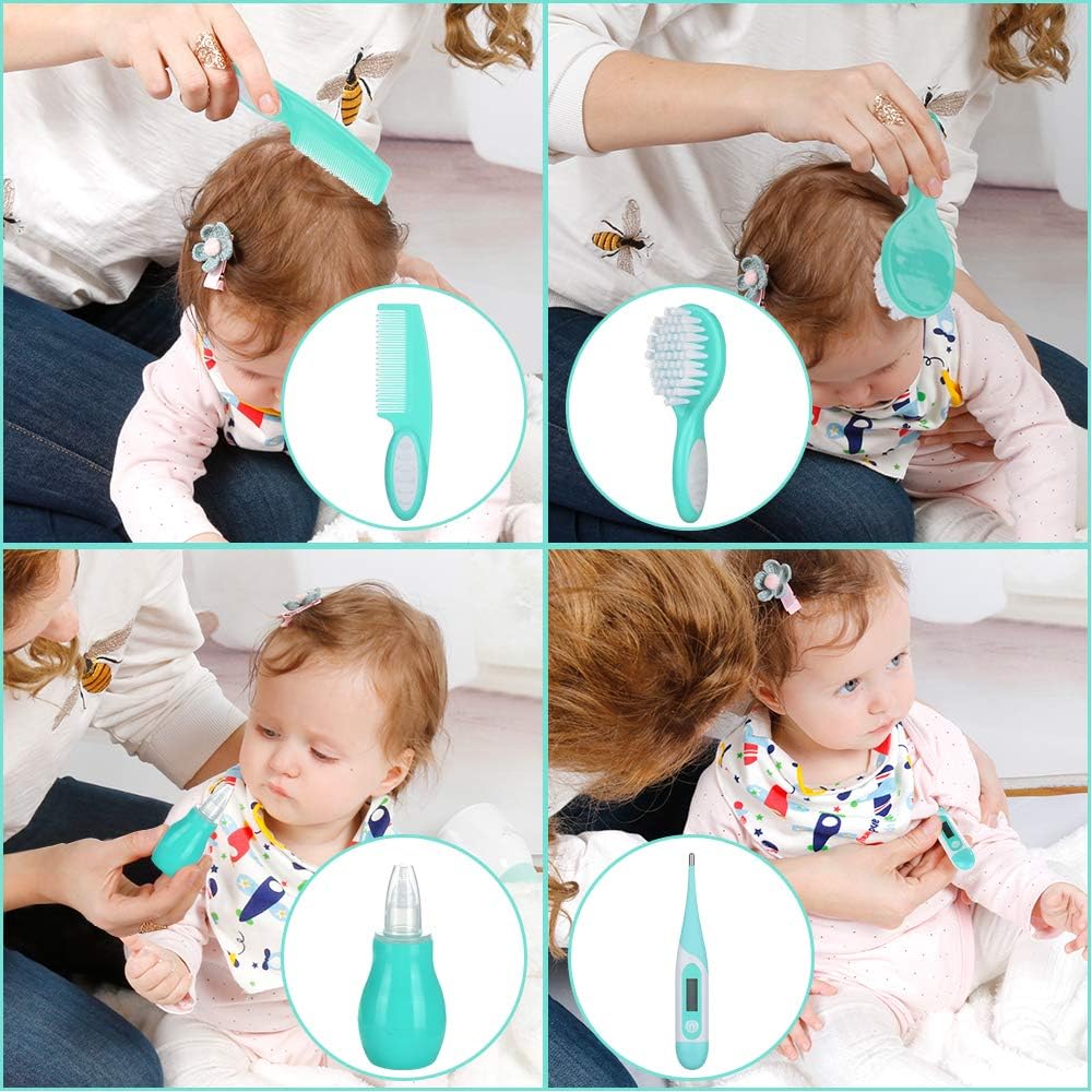 Baby Grooming Kit Newborn Care - 10PCS Baby Health Care Set Portable Baby Care Kit, Safety Cutter Baby Nail Kit for Nursing Baby Heath and Grooming (Mint Green)
