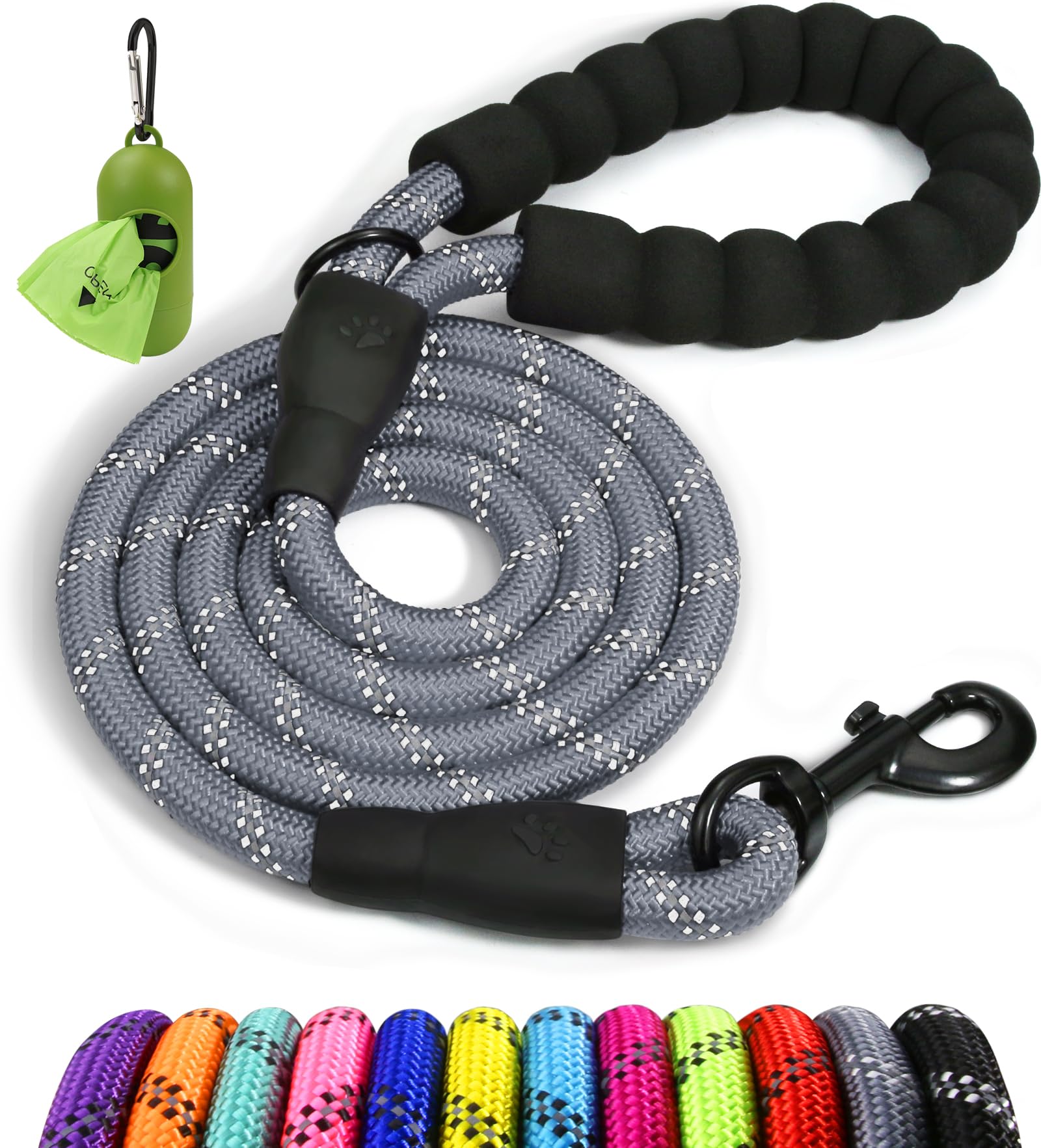 Taglory Rope Dog Lead with Soft Padded Handle, 1.2 m Reflective Lead and Multi-Colour for Small Dogs, 1.0 cm, Black