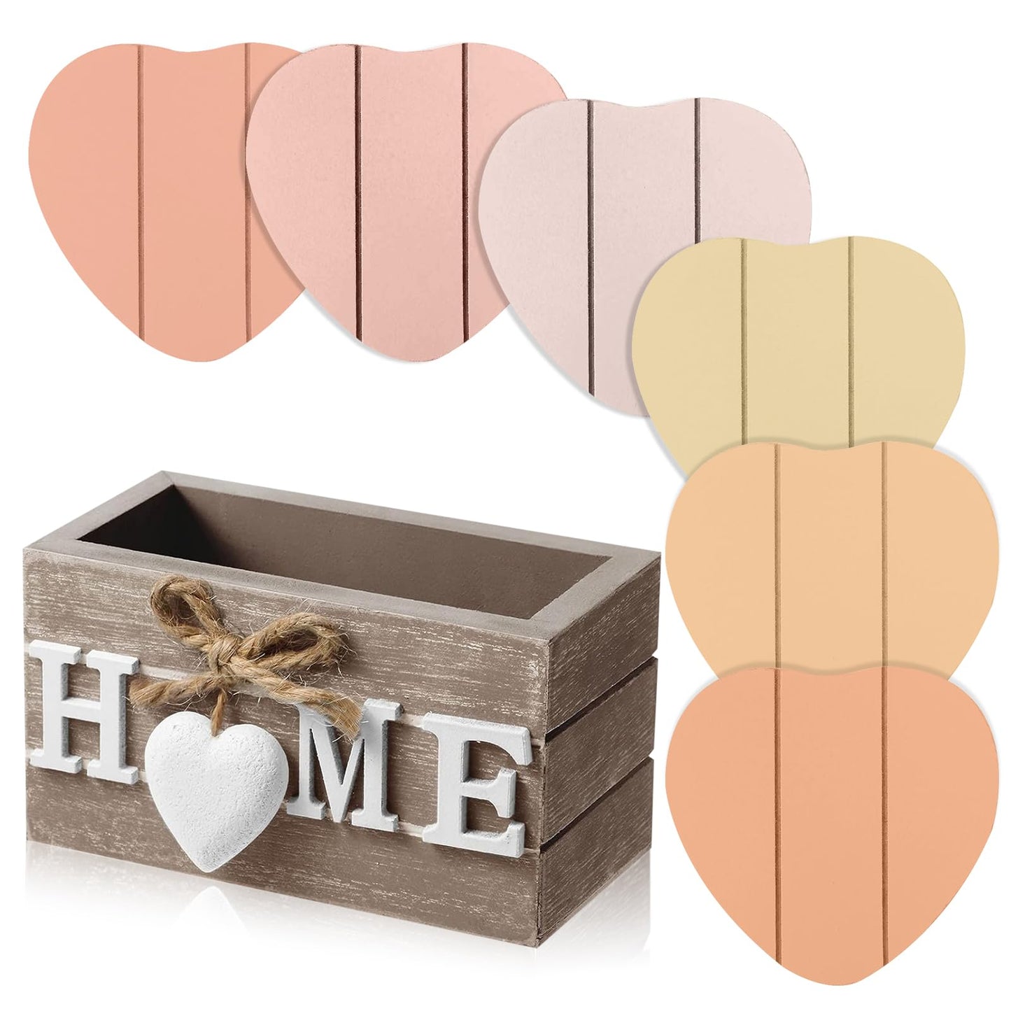 Patelai Wooden Heart Coasters for Drinks Set of 6 Funny Farmhouse Coasters with Holder for Coffee Table Protection Housewarming Gifts New Home Decoration, 4 Inch(Home, Grey)