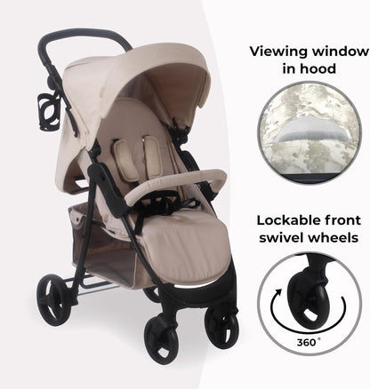 My Babiie MB30 Pushchair – from Birth to 4 Years (22kg), Easy Compact Fold, Large Shopping Basket, Adjustable Handle, Stroller Includes Cup Holder, Rain Cover – Oatmeal
