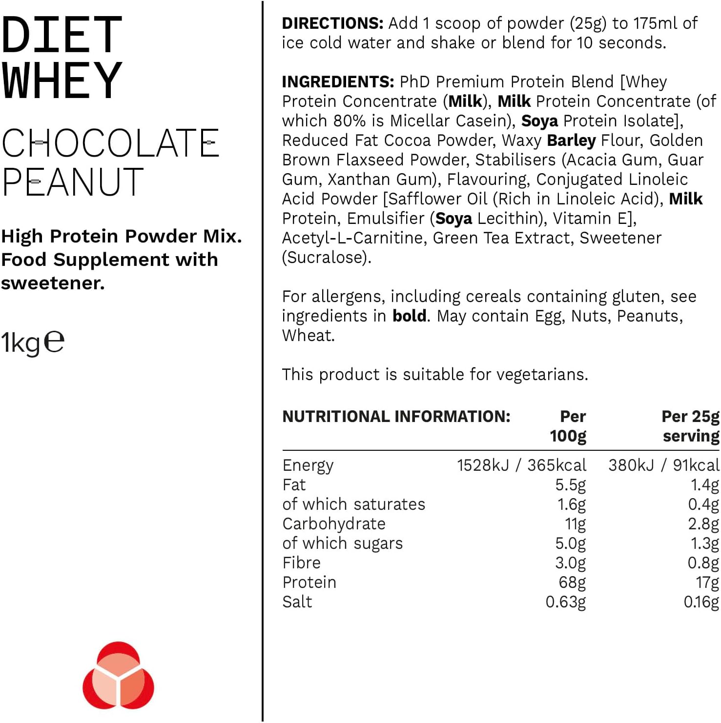 PhD Nutrition Diet Whey Low Calorie Protein Powder, Low Carb, High Protein Lean Matrix, Chocolate Peanut Butter Protein Powder, High Protein, 40 Servings Per 1 kg Bag
