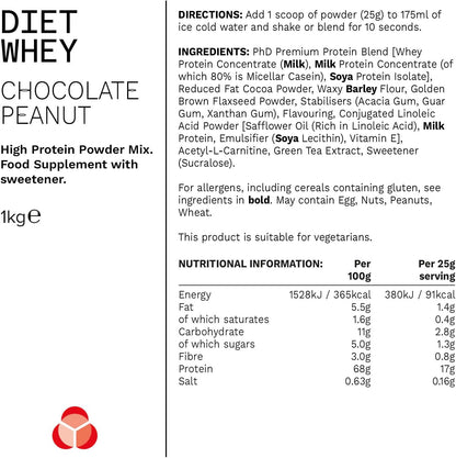 PhD Nutrition Diet Whey Low Calorie Protein Powder, Low Carb, High Protein Lean Matrix, Chocolate Peanut Butter Protein Powder, High Protein, 40 Servings Per 1 kg Bag