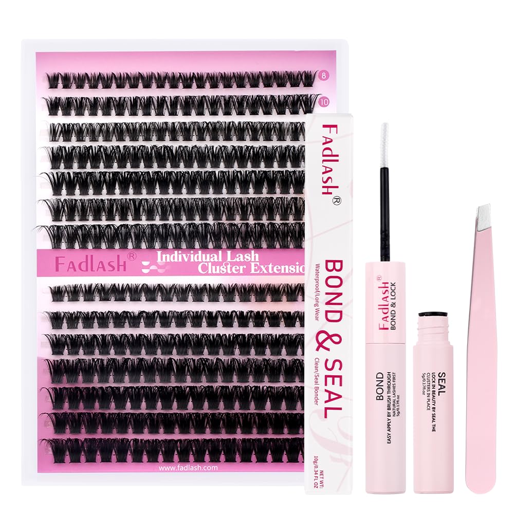 FADLASH DIY Lash Extension Kit Individual Lashes Clusters30P+40P D Curl 8-16mm Lash Bond and Seal, Clusters Lash Glue Remover and Eyelash Tweezers for Eyelash Extensions