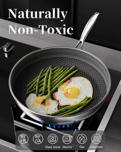 Stainless Steel Frying Pan,28CM Non-Stick Coating – Removable Handle, Induction Compatible, Oven & Dishwasher Safe, PTFE/PFOA-Free