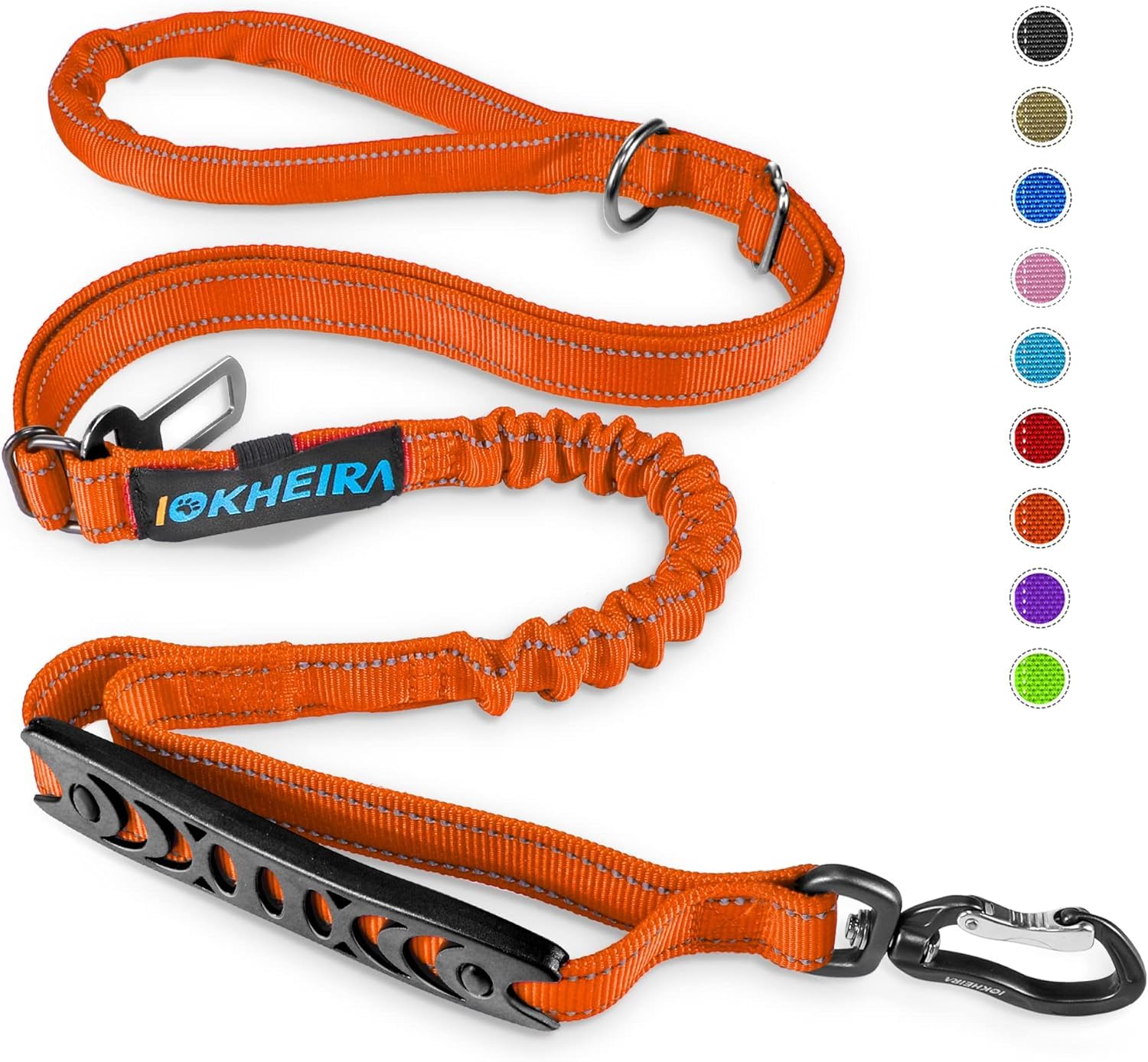 IOKHEIRA Bungee Dog Leash, Anti Pull Dog Leads with Car Seat Belt Buckle, Reflective Thread Dog Leads with Traffic Control Handle, Adjustable Dog Leash for Small Medium Large Dogs