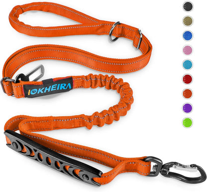 IOKHEIRA Bungee Dog Leash, Anti Pull Dog Leads with Car Seat Belt Buckle, Reflective Thread Dog Leads with Traffic Control Handle, Adjustable Dog Leash for Small Medium Large Dogs