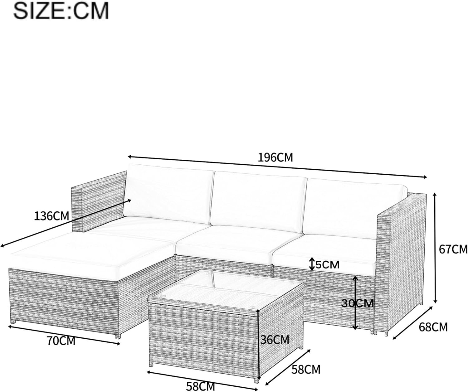 Garden Corner Sofa, Garden Furniture Set, PE Rattan Patio Sofa Set, Garden Entertaining Furniture Lounge Set with Coffee Table