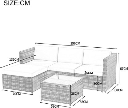 Garden Corner Sofa, Garden Furniture Set, PE Rattan Patio Sofa Set, Garden Entertaining Furniture Lounge Set with Coffee Table