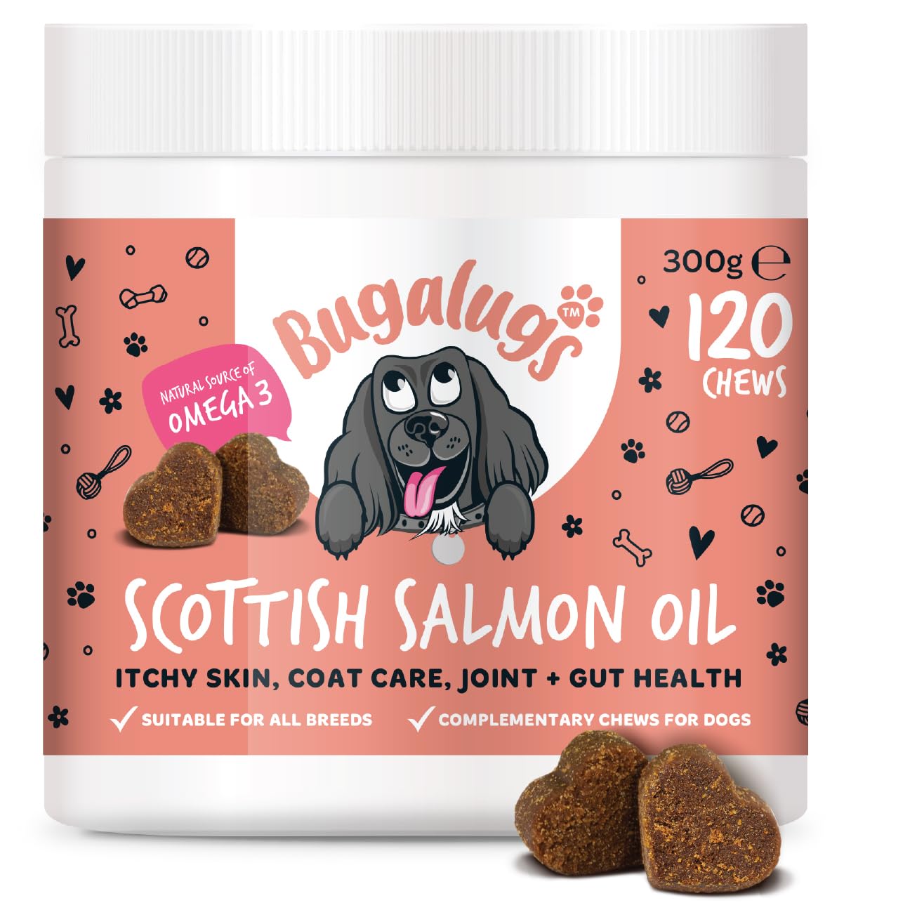 Bugalugs Scottish Salmon Oil For Dogs & Cats, Dog Supplement Support for Skin And Coat, Itchy Skin & Moulting, Omega 3 Fish Oil (Salmon, 500ml)