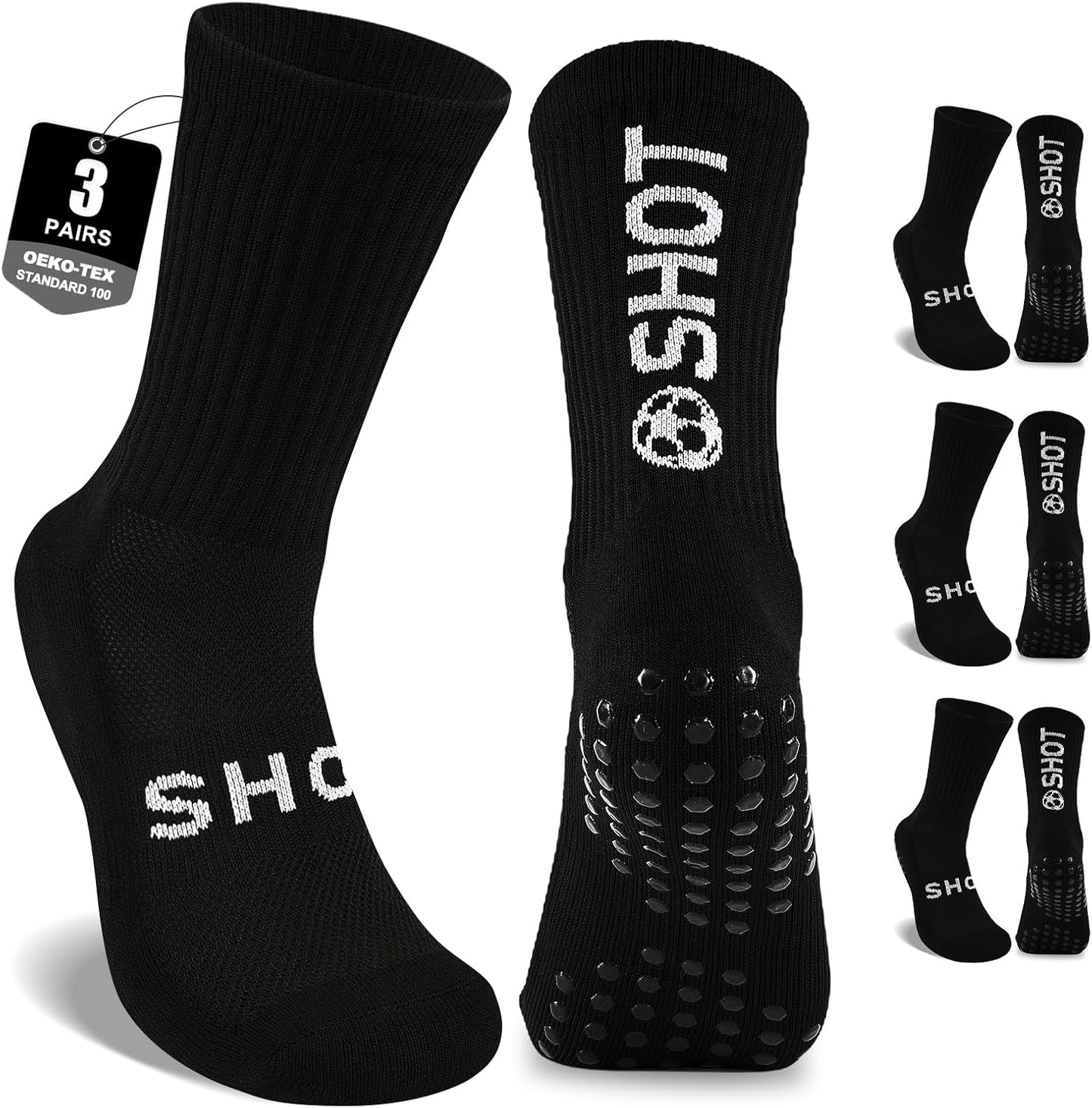 inaWarm Football Grip Socks for Men Women & Kids 3 Pairs, Breathable Cushioned Rugby Basketball School Football Socks with Non Slip Grip Tech, Arch Compression for Multi-Sport Training Boys Adults