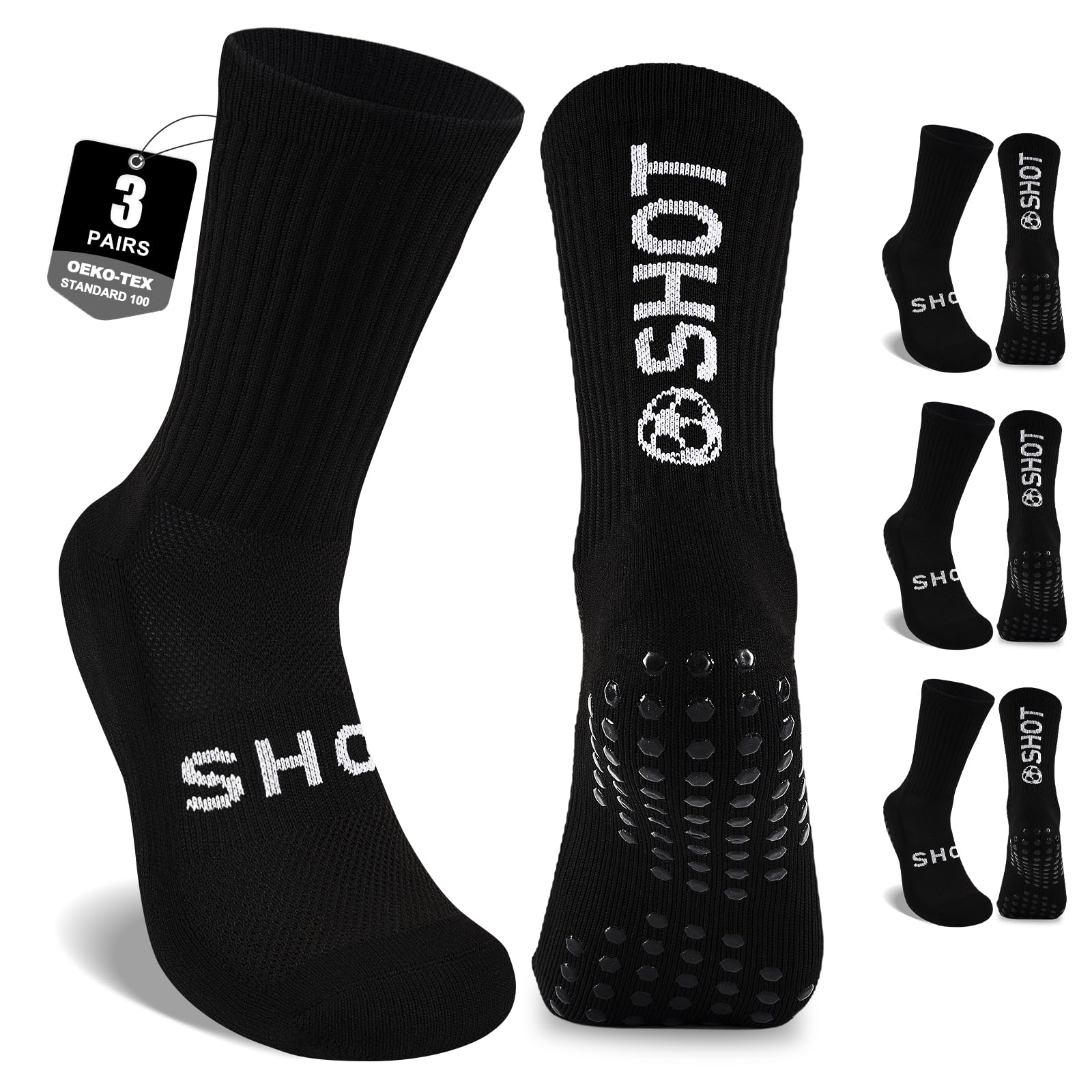 inaWarm Football Grip Socks for Men Women & Kids 3 Pairs, Breathable Cushioned Rugby Basketball School Football Socks with Non Slip Grip Tech, Arch Compression for Multi-Sport Training Boys Adults