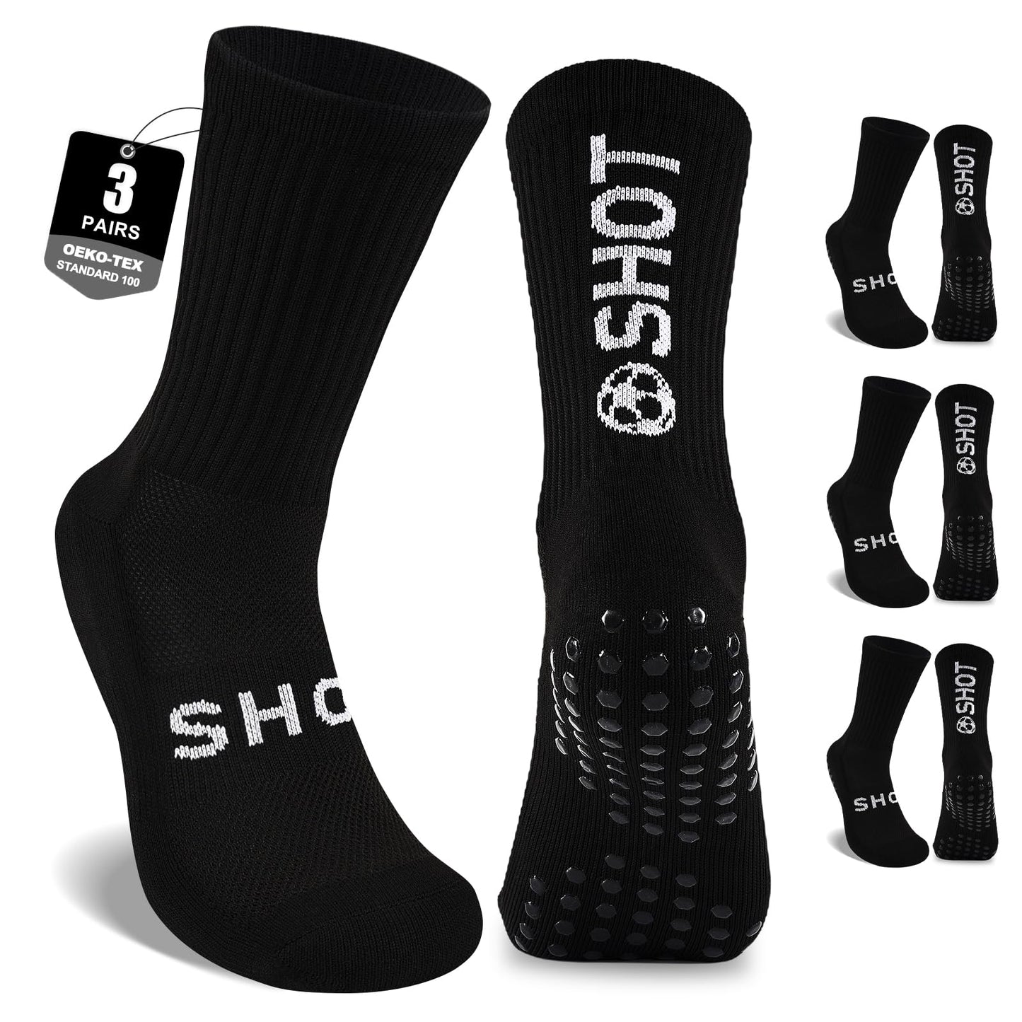 inaWarm Football Grip Socks for Men Women & Kids 3 Pairs, Breathable Cushioned Rugby Basketball School Football Socks with Non Slip Grip Tech, Arch Compression for Multi-Sport Training Boys Adults