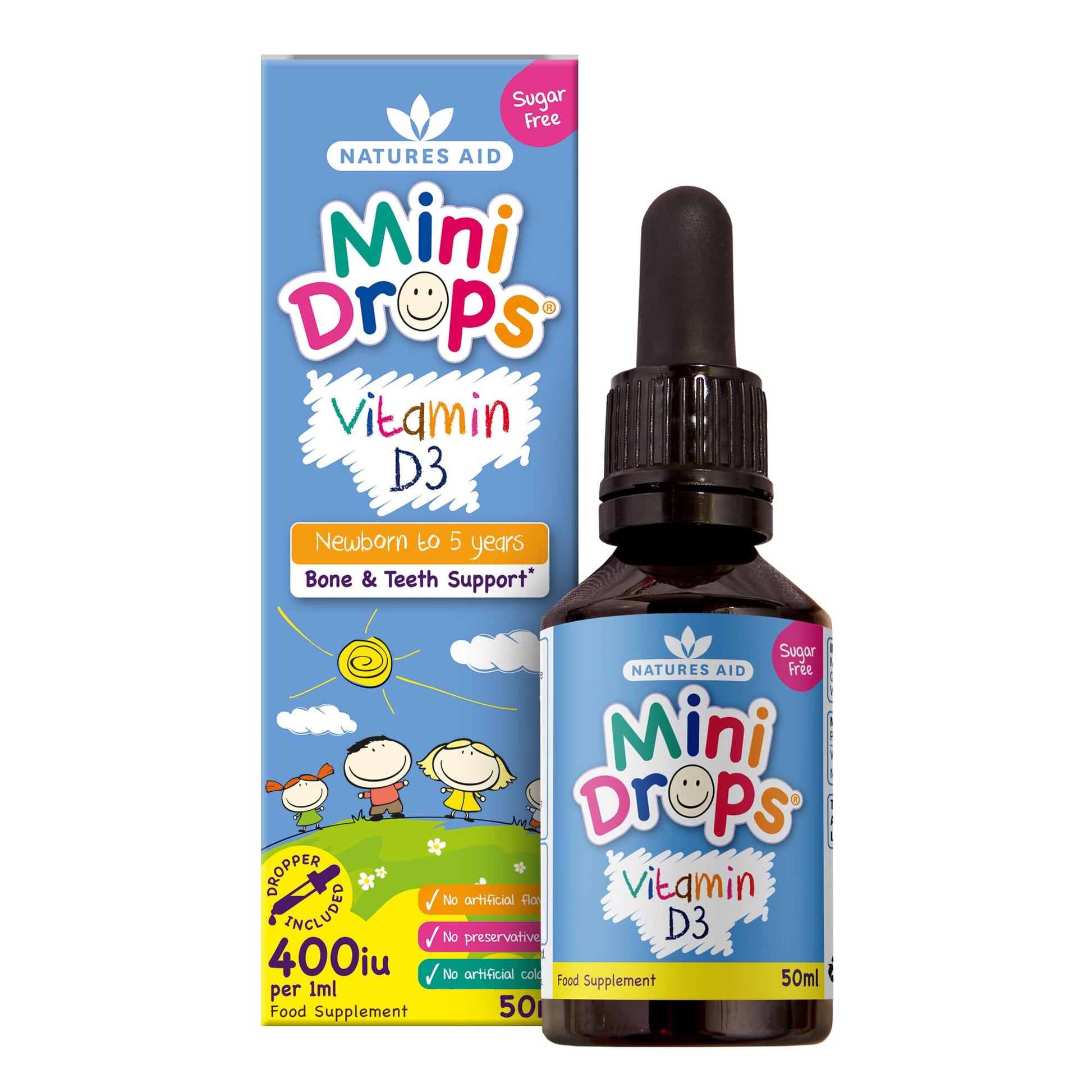 Natures Aid Mini Drops Multi-Vitamin for Babies & Kids 50ml – 9 Essential Vitamins Support Growth & Immune Health for Children Age 0-5 Years Old – Sugar Free Vegan Non-GMO Gluten-Free Dropper Included