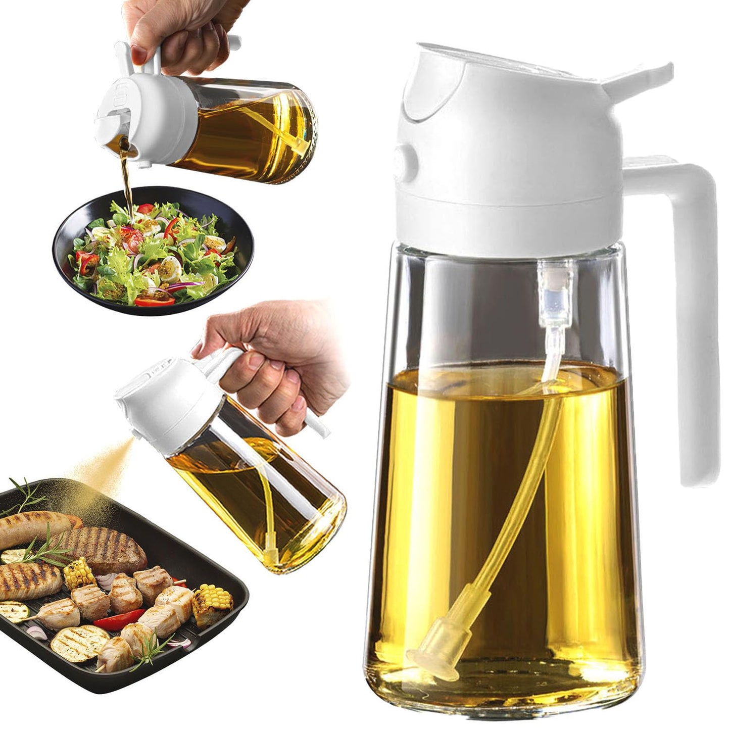 TrendPlain 16oz Olive Oil Spray Bottle - 2 in 1 Olive Oil Dispenser Bottle for Kitchen Accessories - Kitchen Gadgets, For Air Fryer (Black)