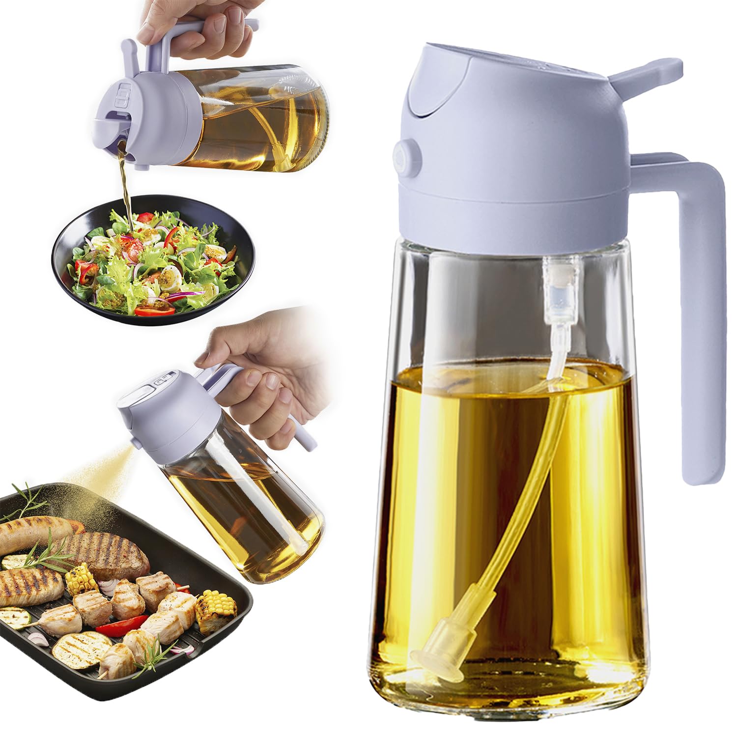 TrendPlain 16oz Olive Oil Spray Bottle - 2 in 1 Olive Oil Dispenser Bottle for Kitchen Accessories - Kitchen Gadgets, For Air Fryer (Black)