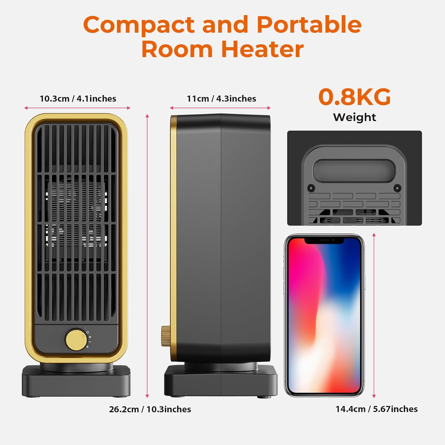 Electric Heater - 900W Portable Fan Heater, PTC Ceramic Heaters with 3 Modes, Low Noise Small Space heater with Overheat and Tip-over Protection, for Home Bedroom Office, Winter Gift