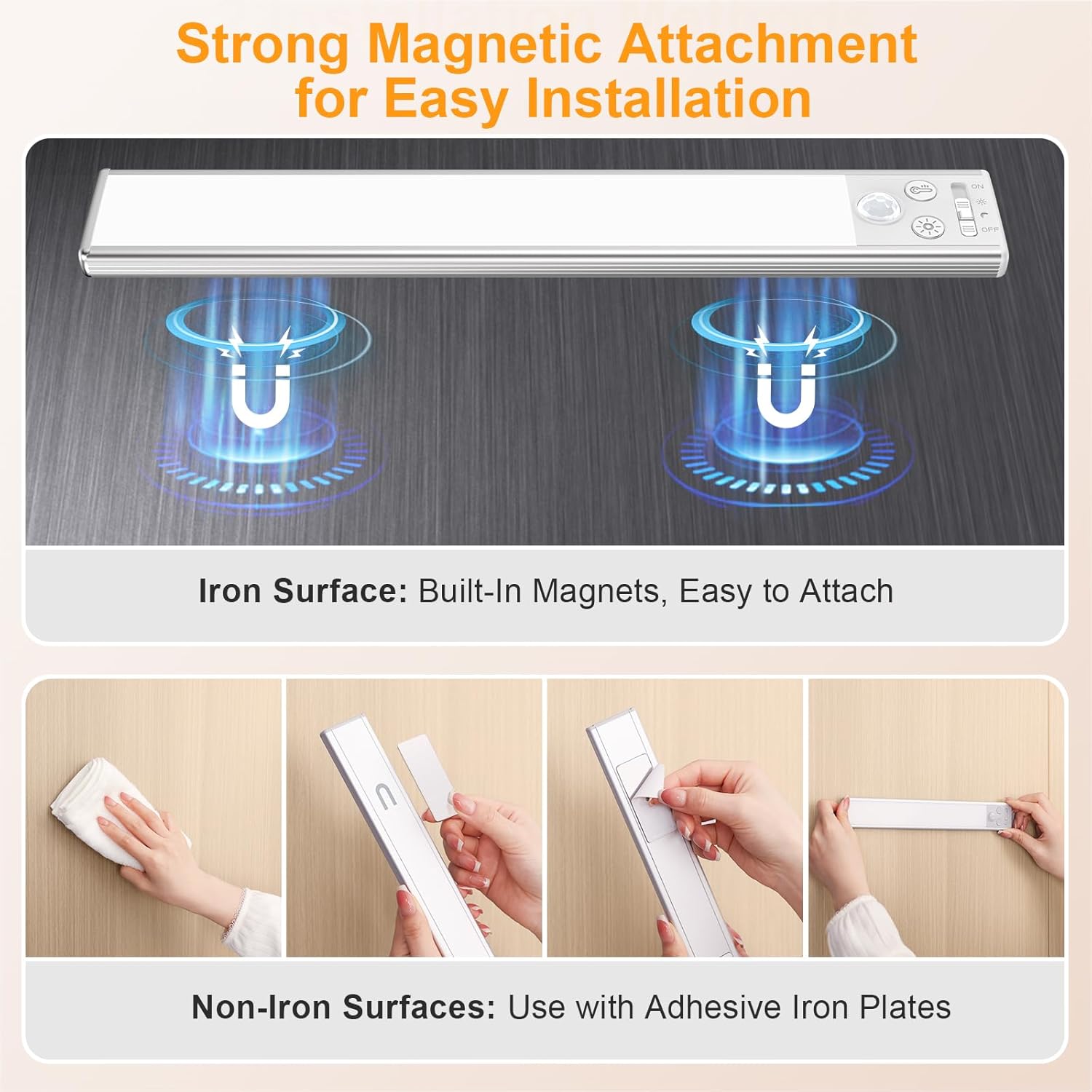 Gritin Under Cabinet Kitchen Lights-84 LED Super Bright,3-Color&5-Brightness,4 Modes,Motion Sensor,Rechargeable 1800mAh Long Lasting-Easy Installation Strong Magnetic Under Closet Light-2 Pack