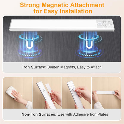 Gritin Under Cabinet Kitchen Lights-84 LED Super Bright,3-Color&5-Brightness,4 Modes,Motion Sensor,Rechargeable 1800mAh Long Lasting-Easy Installation Strong Magnetic Under Closet Light-2 Pack