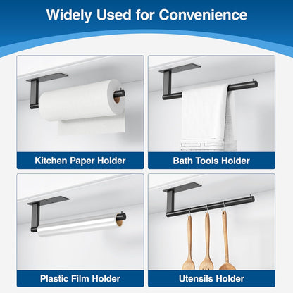 Kitchen Roll Holder Under Cabinet, Stainless Steel Paper Towel Holder Matte Black, Self-Adhensive, Suitable for Pantry, Kitchen, Bathroom