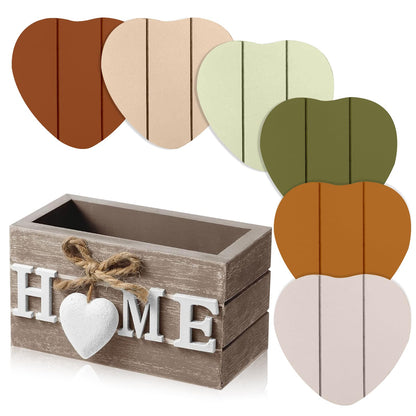 Patelai Wooden Heart Coasters for Drinks Set of 6 Funny Farmhouse Coasters with Holder for Coffee Table Protection Housewarming Gifts New Home Decoration, 4 Inch(Home, Grey)