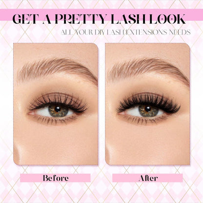 FADLASH DIY Lash Extension Kit Individual Lashes Clusters30P+40P D Curl 8-16mm Lash Bond and Seal, Clusters Lash Glue Remover and Eyelash Tweezers for Eyelash Extensions