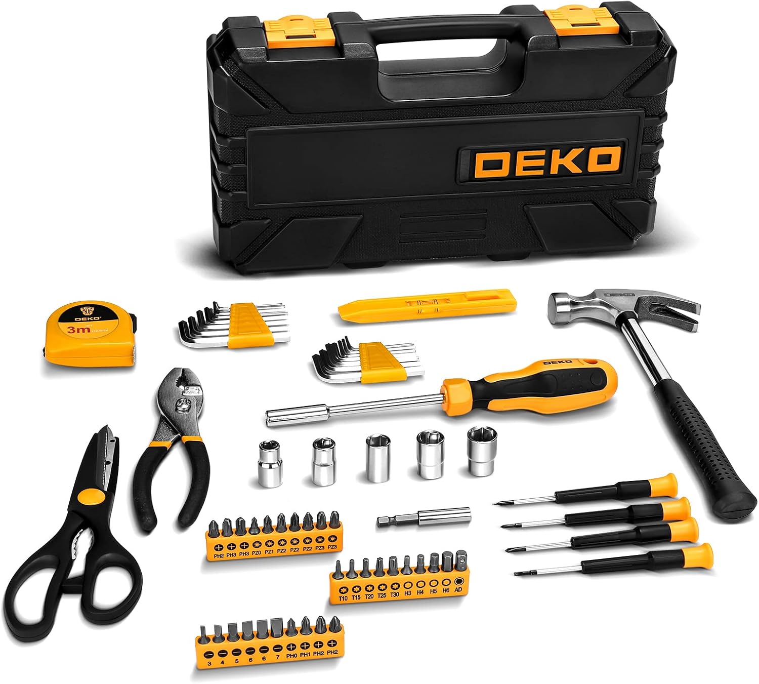 DEKO Tool Kit Set Box 62 Piece Home Repair DIY Tools Basic Hand Toolbox Sets for Home