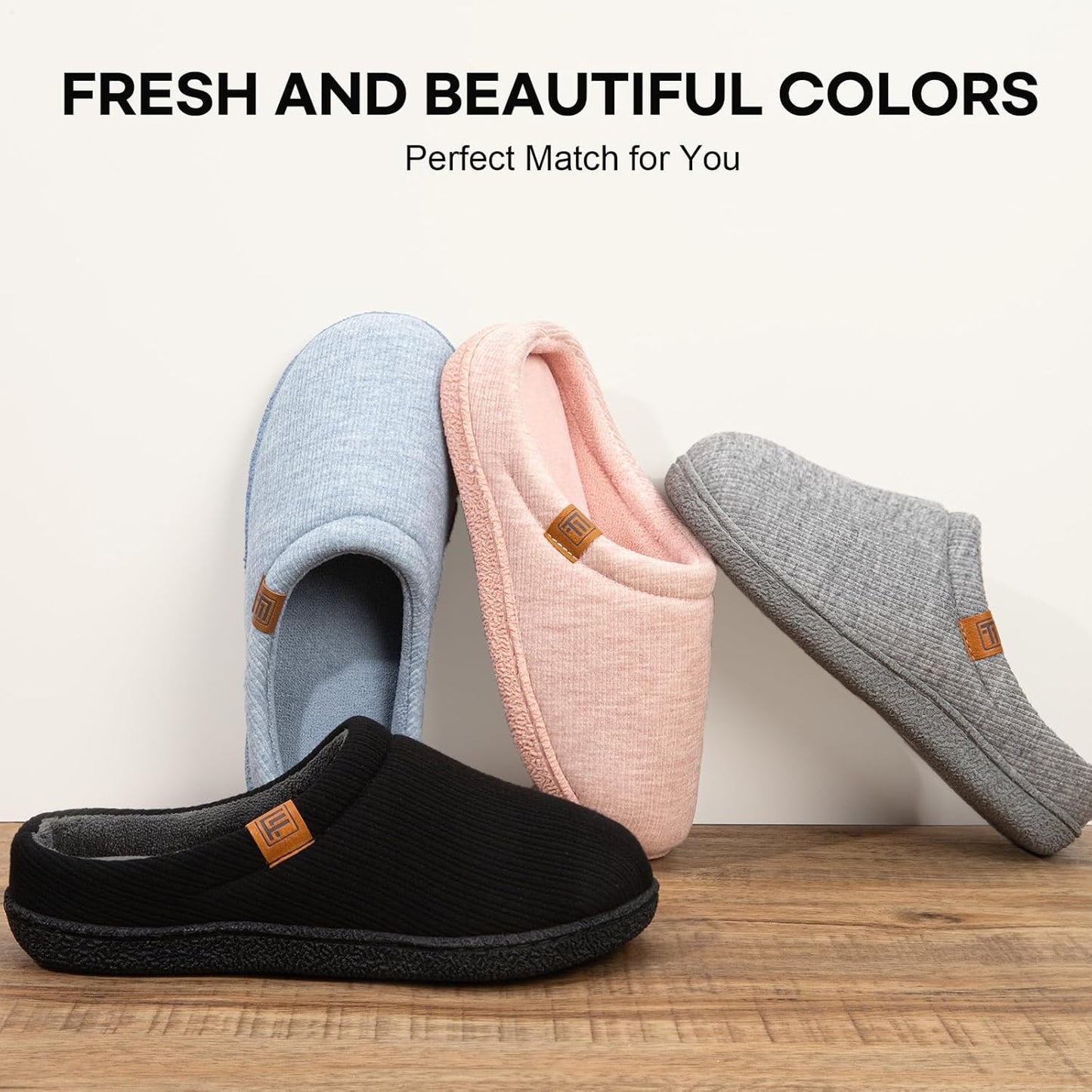 FamilyFairy Women’s Slippers Cosy Memory-Foam Striped Knit Non-Slip Indoor Outdoor Ladies House Shoes