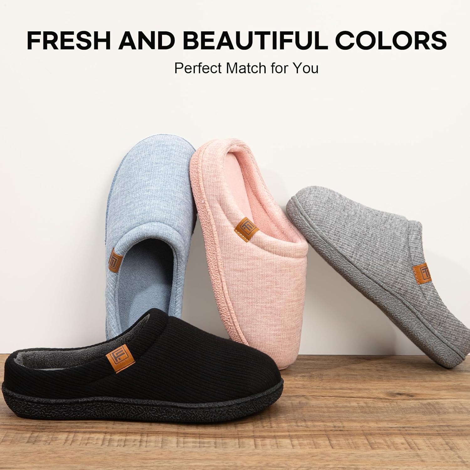 FamilyFairy Women’s Slippers Cosy Memory-Foam Striped Knit Non-Slip Indoor Outdoor Ladies House Shoes