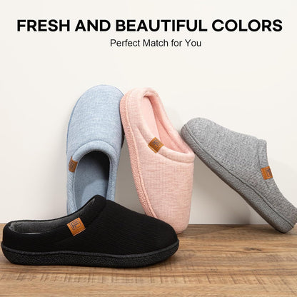 FamilyFairy Women’s Slippers Cosy Memory-Foam Striped Knit Non-Slip Indoor Outdoor Ladies House Shoes